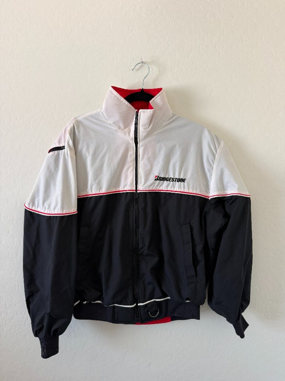 Vintage Bridgestone Racing Black and White Color Block Windbreaker